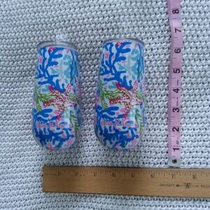 Lilly Pulitzer Dining set of 2 Tumblers with Lids Coral Reef Pattern